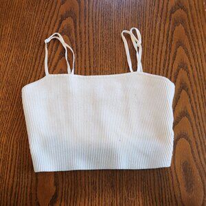 Aritzia Babaton Sculpt Knit White Tank M Square Neck Spaghetti Strap